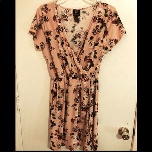 Pink Floral Summer Short Sleeve Dress - XL
